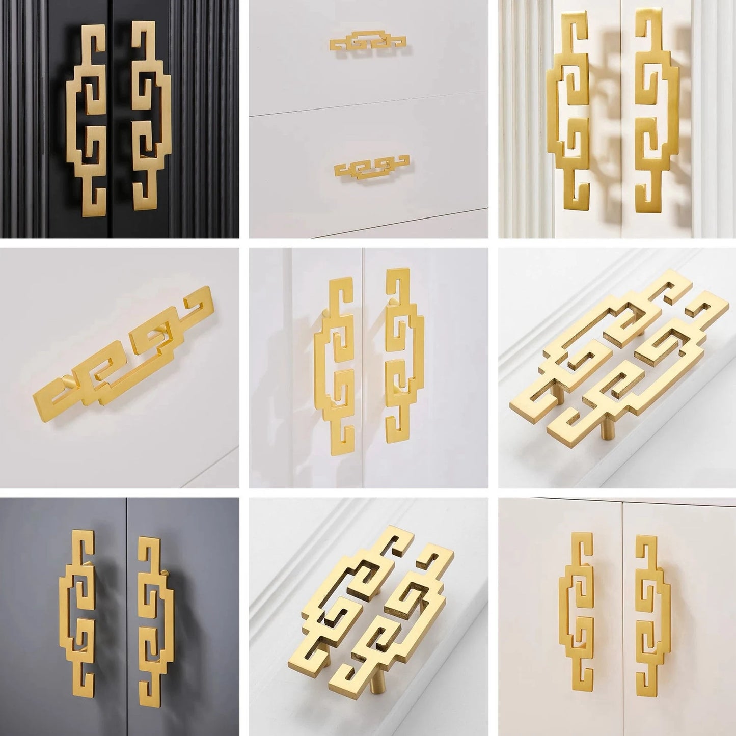 2" 2.75" Brass Greek Key Drawer Pull Handles - Oriental Style