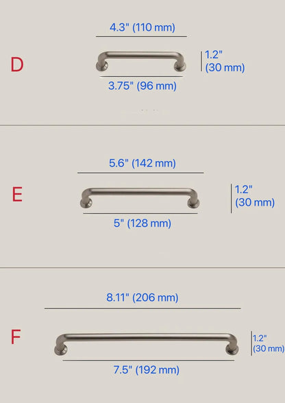 Brushed Nickel Cabinet D Handles and Ball Knobs, Modern Minimalist, 6.25" 5" 7.5" Centers