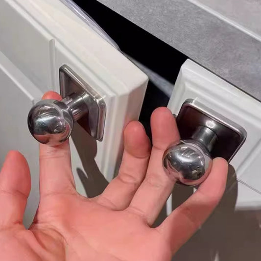 Drawer Ball Knob w. Square Plate, Sphere Cabinet Pull, Nickel Polished Chrome, Modern Kitchen Hardware