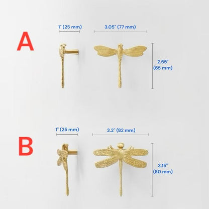Dragonfly Brass Cabinet Knob, Polished Gold Chrome, Unique Drawer Pull, Kitchen Hardware