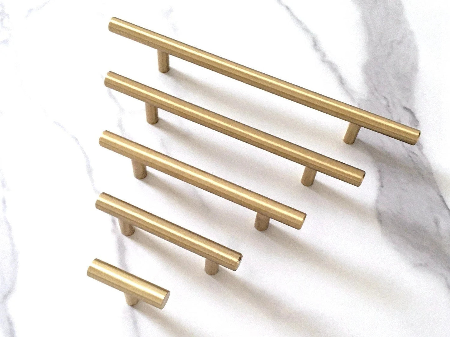 Gold Brass Round T Bar Drawer Pull & Knob - 2.5" to 6.25"