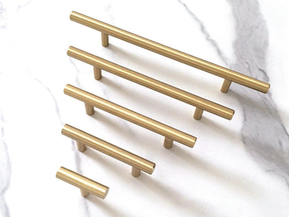 Gold Brass Round T Bar Drawer Pull & Knob - 2.5" to 6.25"
