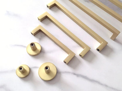 Minimalist Cabinet Handles, Drawer Pulls, Brushed Gold Brass