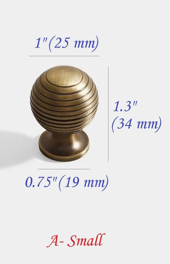 Solid Brass Beehive Cabinet Knob in Antique Bronze, Retro Sphere Drawer Pull