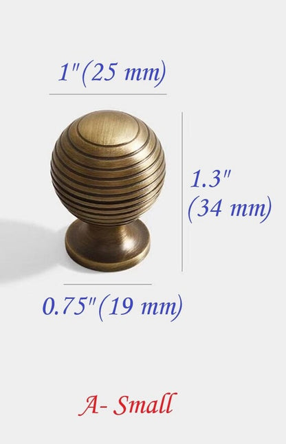 Solid Brass Beehive Cabinet Knob in Antique Bronze, Retro Sphere Drawer Pull