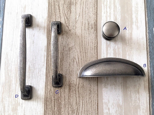 3" 3.75" 5" Cabinet Pull Handles, Antique Pewter, Rustic Kitchen Hardware