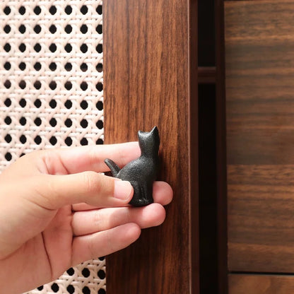 Cat Drawer Knobs, Antique Black, Rustic Hardware, Cast Iron