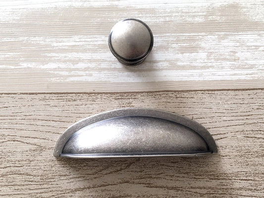 3" 3.75" 5" Cabinet Pull Handles, Antique Pewter, Rustic Kitchen Hardware
