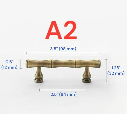 2.5" 3.75" 5" 6.25" Asian Style Bamboo Cabinet Handle, Antique Bronze, Solid Brass