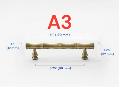 2.5" 3.75" 5" 6.25" Asian Style Bamboo Cabinet Handle, Antique Bronze, Solid Brass
