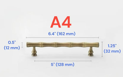2.5" 3.75" 5" 6.25" Asian Style Bamboo Cabinet Handle, Antique Bronze, Solid Brass