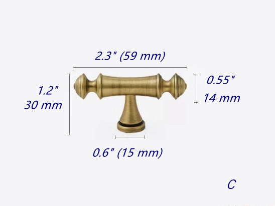 Brass T-shaped Bar Cabinet Pulls, Drawer Knobs, Antique Bronze, Kitchen Hardware