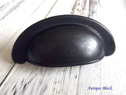 2.75" Cup Drawer Pull Vintage Style, Antique Bronze, Black, Nickel