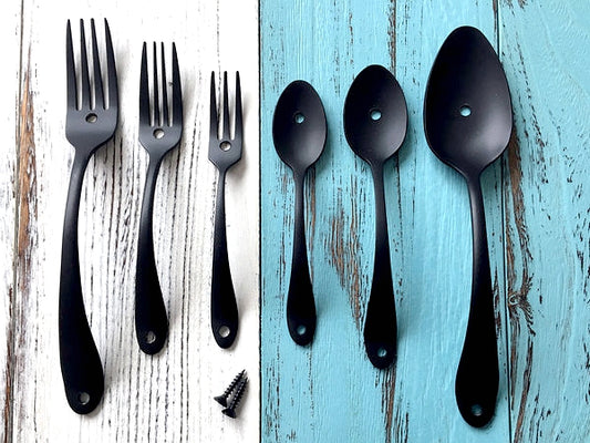 Spoon Fork Farmhouse Style Kitchen Cabinet Pulls, Antique Black