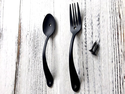 Spoon Fork Farmhouse Style Kitchen Cabinet Pulls, Antique Black