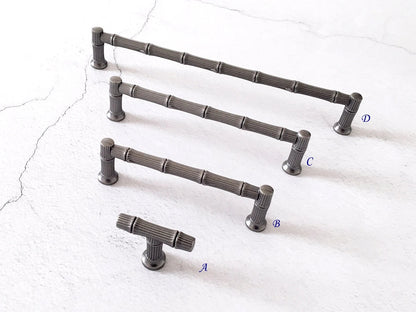 Bamboo Drawer Pulls Cabinet Handle Knob Antique Pewter 96 128 192 mm Holes