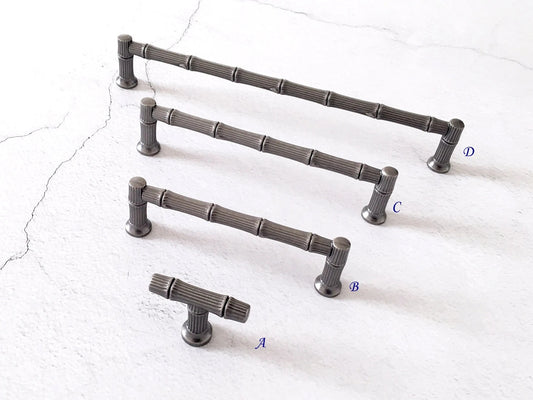 Bamboo Drawer Pulls Cabinet Handle Knob Antique Pewter 96 128 192 mm Holes