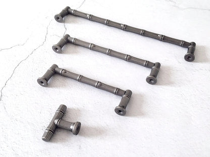 Bamboo Drawer Pulls Cabinet Handle Knob Antique Pewter 96 128 192 mm Holes