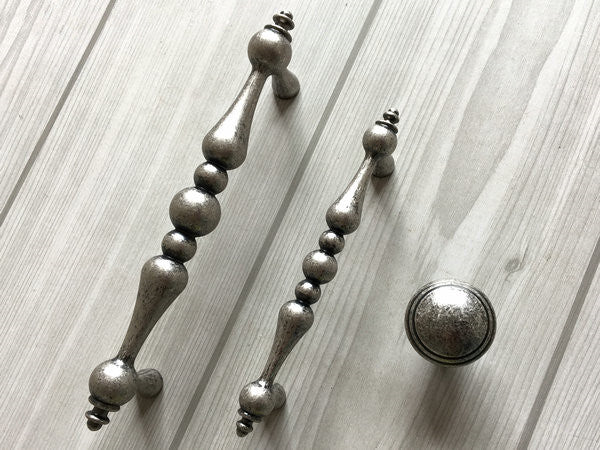 3.75" 5" Antique Pewter Cabinet Pull & Drawer Knob, Retro Kitchen Hardware