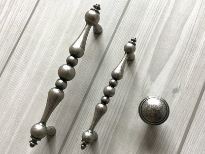 3.75" 5" Antique Pewter Cabinet Pull & Drawer Knob, Retro Kitchen Hardware