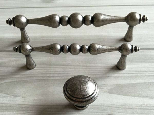 3.75" 5" Antique Pewter Cabinet Pull & Drawer Knob, Retro Kitchen Hardware