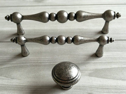 3.75" 5" Antique Pewter Cabinet Pull & Drawer Knob, Retro Kitchen Hardware