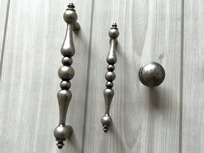 3.75" 5" Antique Pewter Cabinet Pull & Drawer Knob, Retro Kitchen Hardware
