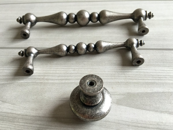 3.75" 5" Antique Pewter Cabinet Pull & Drawer Knob, Retro Kitchen Hardware