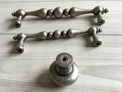 3.75" 5" Antique Pewter Cabinet Pull & Drawer Knob, Retro Kitchen Hardware