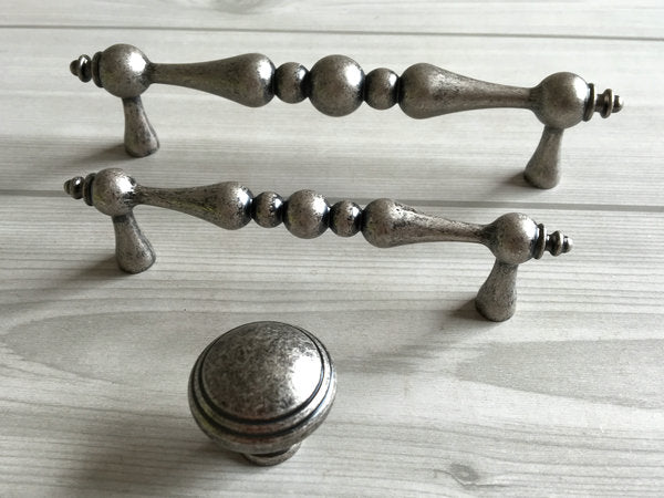 3.75" 5" Antique Pewter Cabinet Pull & Drawer Knob, Retro Kitchen Hardware