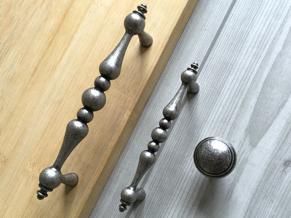 3.75" 5" Antique Pewter Cabinet Pull & Drawer Knob, Retro Kitchen Hardware