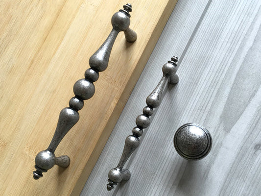 3.75" 5" Antique Pewter Cabinet Pull & Drawer Knob, Retro Kitchen Hardware
