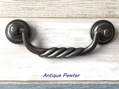 4.5" Antique Bronze Bail Drawer Pulls, Vintage Style,  Antique Pewter, Black