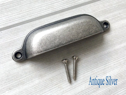 3.75" Centers Cup Drawer Pull, Gold, Silver, Bronze, Nickel, Pewter
