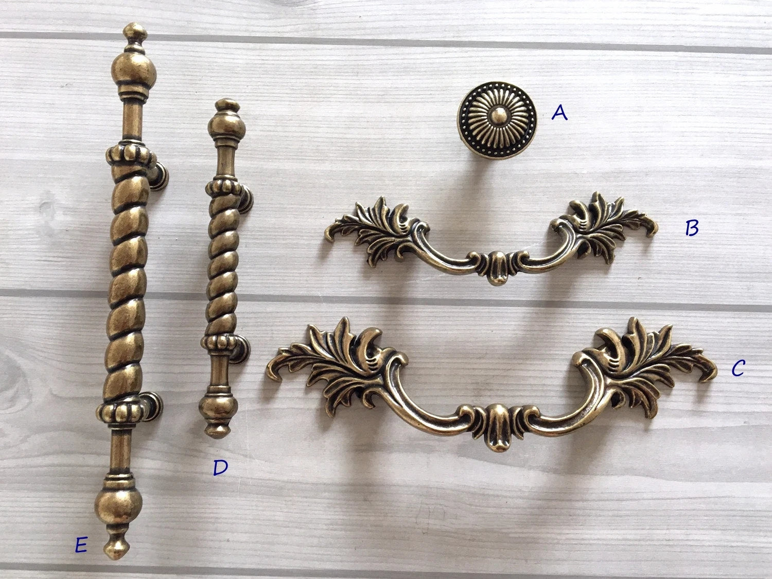 Set of decorative french provincial antique bronze cabinet handles 