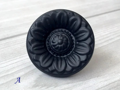 Black Leafy Cabinet Drawer Pulls, Floral Knob, Pair Vertical Handles