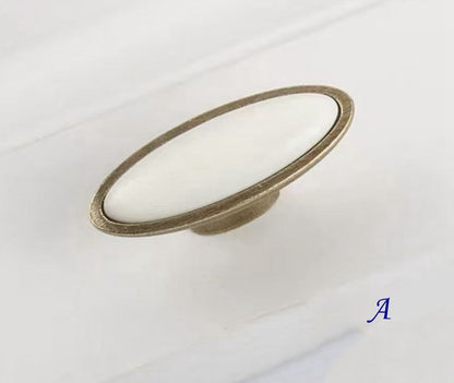 Cream Porcelain Cabinet Pulls Drawer Handles Antique Bronze