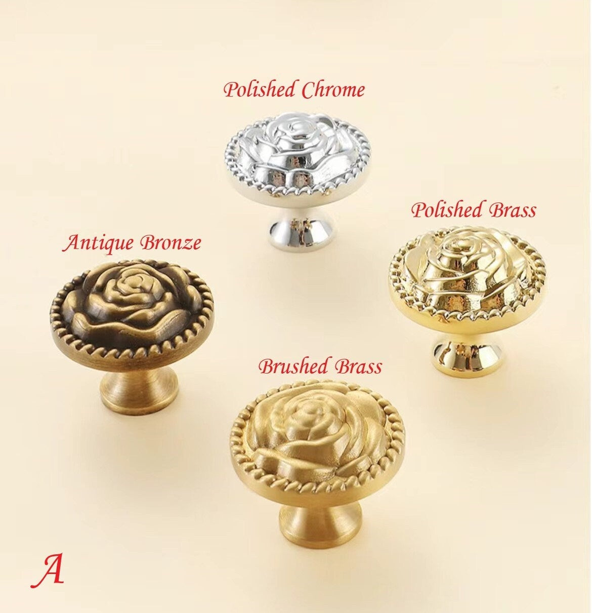 Flower Brass Cabinet Knobs in Gold Silver Bronze