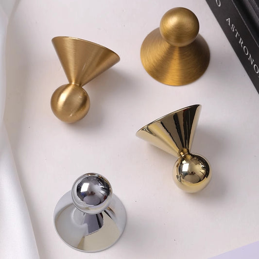Ball Brass Knob with Conical Base, Drawer Pulls, Chrome Bronze Gold, Scandinavian Kitchen Cabinet Hardware
