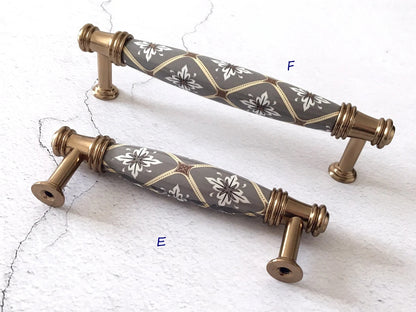 Bohemian Cabinet Pulls, Diamond Pattern, Porcelain, 3.75" and 5" centers