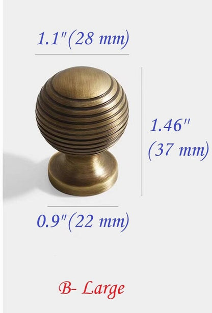 Solid Brass Beehive Cabinet Knob in Antique Bronze, Retro Sphere Drawer Pull