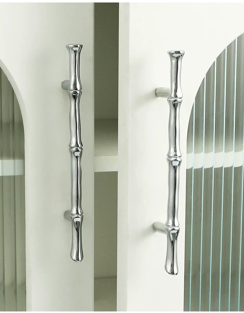 Asian-inspired Bamboo Cabinet Pulls 5" 6.25", Solid Brass, Polished Brass / Chrome / Antique Bronze