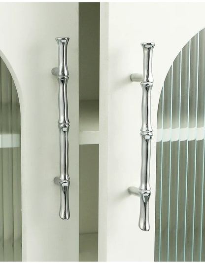 Asian-inspired Bamboo Cabinet Pulls 5" 6.25", Solid Brass, Polished Brass / Chrome / Antique Bronze