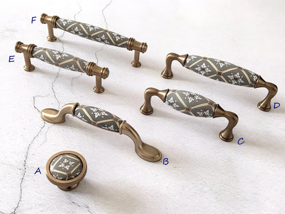 Bohemian Cabinet Pulls, Diamond Pattern, Porcelain, 3.75" and 5" centers