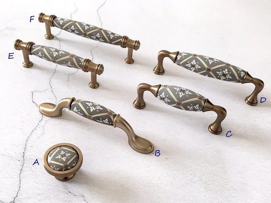 Bohemian Cabinet Pulls, Diamond Pattern, Porcelain, 3.75" and 5" centers