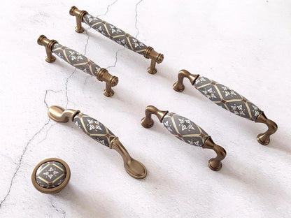 Bohemian Cabinet Pulls, Diamond Pattern, Porcelain, 3.75" and 5" centers