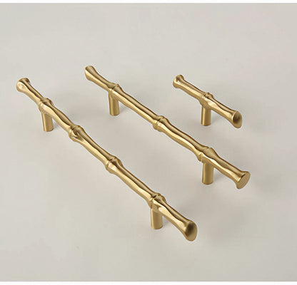 Decorative bamboo drawer handles in polished brass with 128 mm and 160 mm hole spacing 