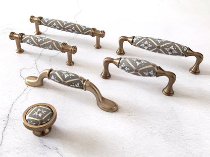 Bohemian Cabinet Pulls, Diamond Pattern, Porcelain, 3.75" and 5" centers