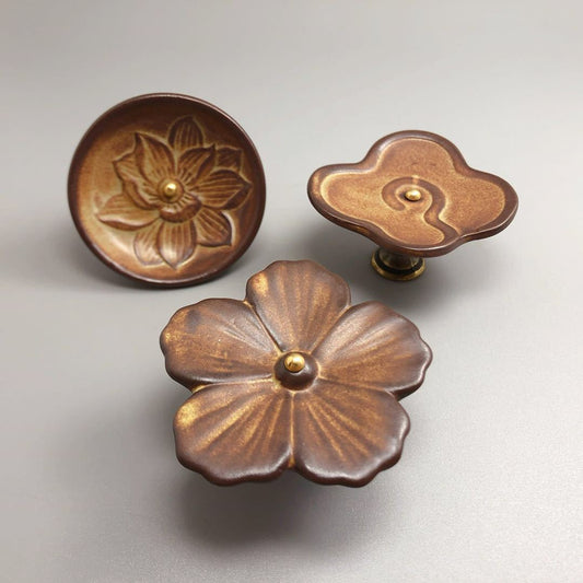 Japanese style ceramic flower cabinet knob for traditional interiors