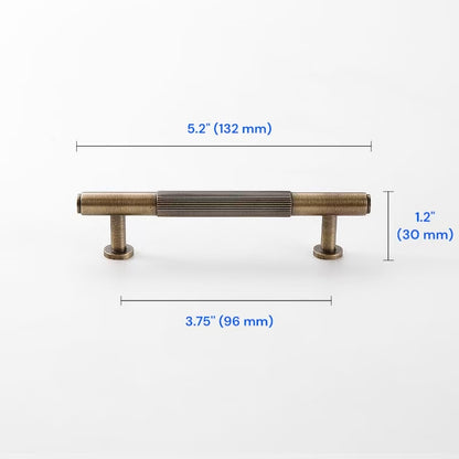 Fluted Brass Cabinet Pulls 96 128 160 224 256 320 mm, Antique Bronze Knurled Kitchen Hardware